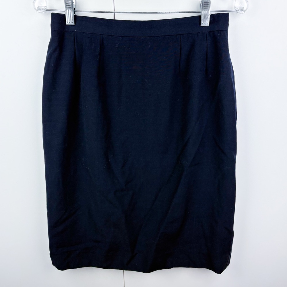 Balmain 100% Wool Ivoire Paris Vintage Navy Blue Pencil Skirt 44 Office Career